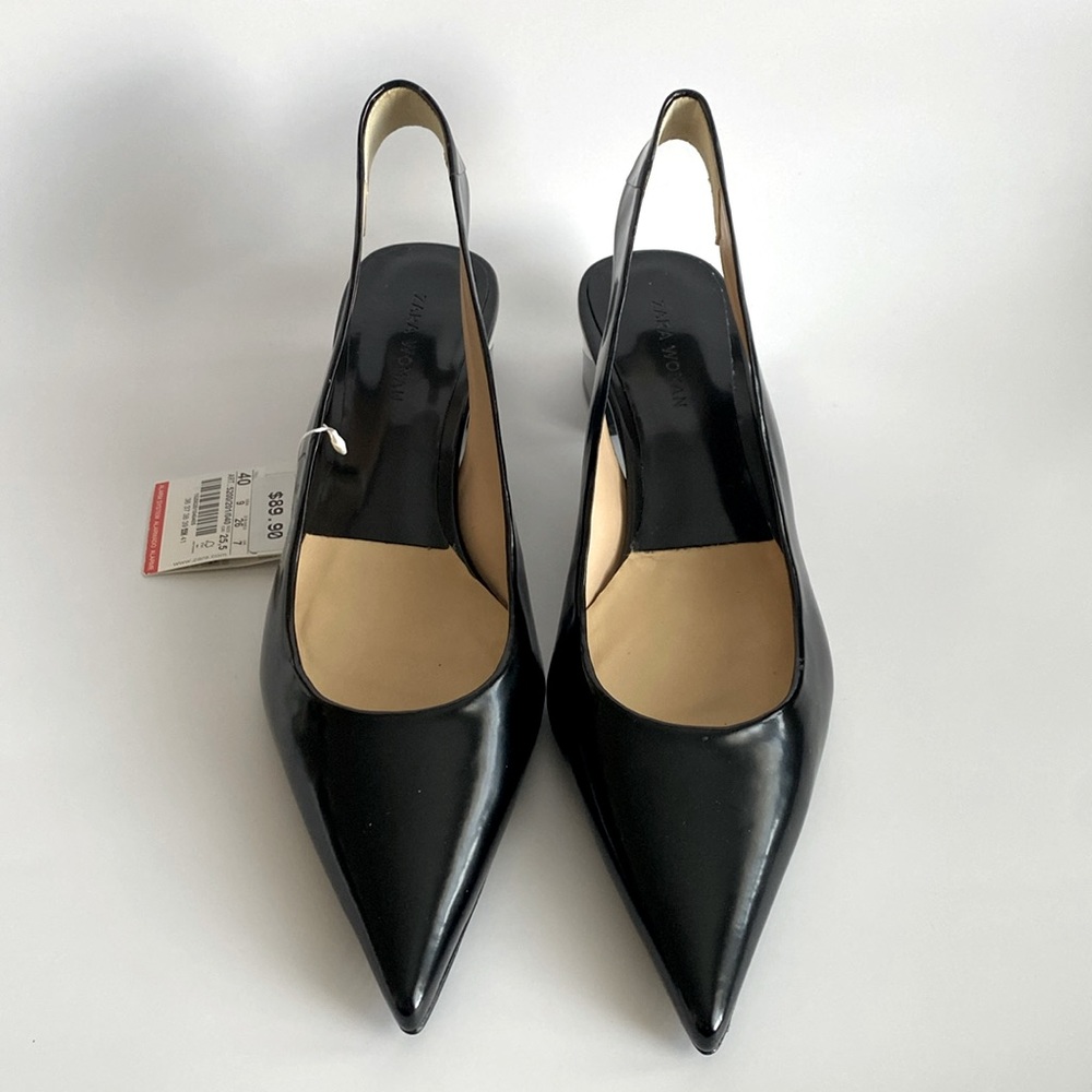 Zara black leather sling back shoe, size 40 (size 9)